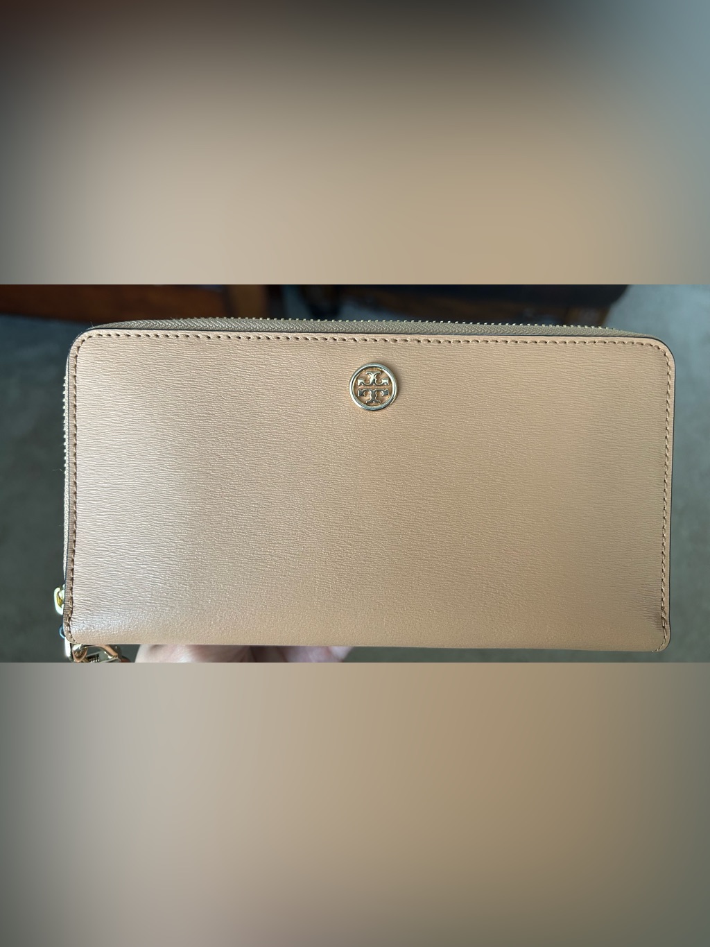 Tory Burch Beige Leather Zip Wristlet